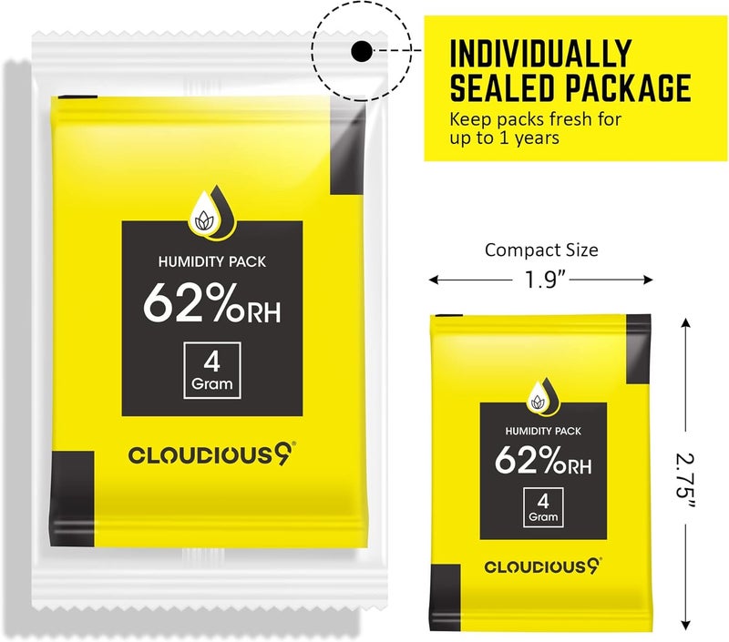 Cloudious9 -62% 2-Way Humidity Pack Regulator 4 Gram - 12 Count 4 Gram Pack for Humidors Herb Flower - Individually Sealed Bag – Solution for Convenient Humidification - Image 4
